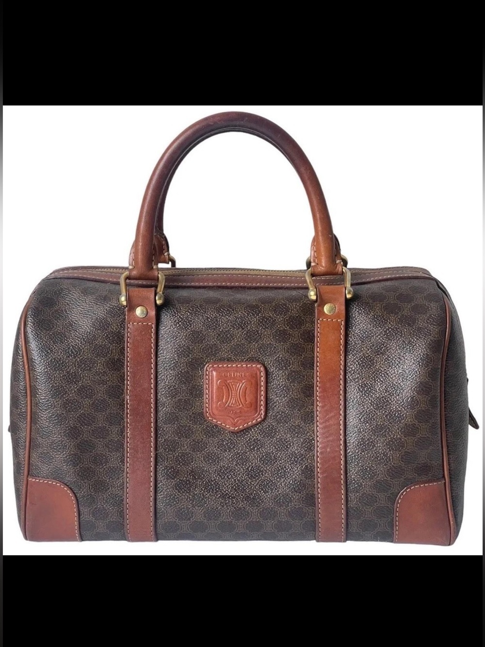 Celine Brown and Tan Monogram Boston Bag